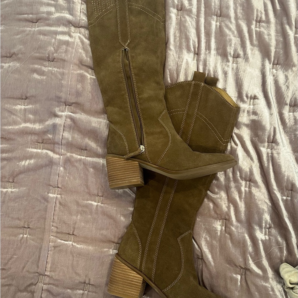 Kelsi Dagger Olive Over the Knee Boots